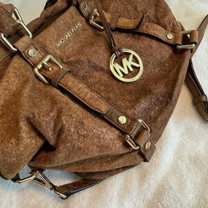 Michael Kors Brown Leather Backpack with Gold Hardware